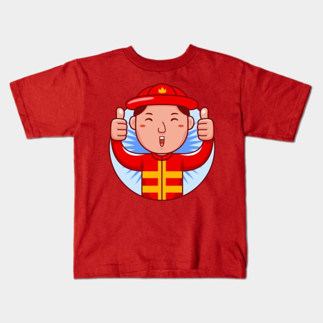 Firefighter Man Kids T-Shirt by MEDZ